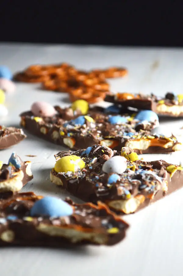 Cadbury Egg and Pretzel Bark